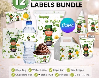 ST.Patrick'sParty favor bundle, ST.Patrick's Party Decor, Birthday Decor, Chip bag, Water bottle label, Chocolate Wrapper, Caprisun Label
