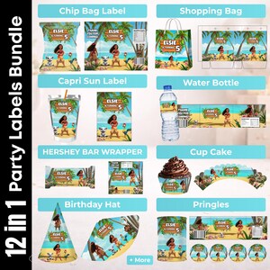 Moana Party favor bundle, Moana Party Decor, Birthday Decor, Chip bag, Water bottle label, Chocolate Wrapper, Caprisun Label imagen 5