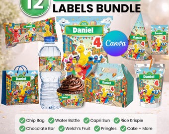 Sesame Street Party favor bundle, Sesame Street Party Decor, Birthday Decor, Chip bag, Water bottle label, Chocolate Wrapper, Caprisun Label