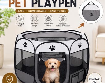 Portable Pet Playpen for Dogs & Cats | Foldable Puppy Tent Kennel | Indoor Outdoor Pet Fence | Pop Up Travel Crate for Small Dogs
