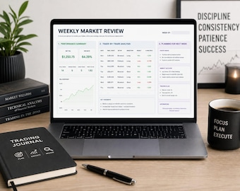 Weekly Market Review Template | Trading Journal & Performance Tracker | Forex Crypto Stocks | Analyze Plan Improve Digital Download