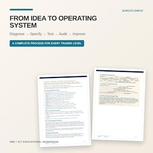 Op de afbeelding: Een educatief werkboek getiteld From Idea to Operating System door Auricflowco. Het document schetst een handelsproces inclusief Diagnose, Specify, Test, Audit en Improve. Het bevat gedetailleerde tekstpagina's over systeembouw en protocollen.