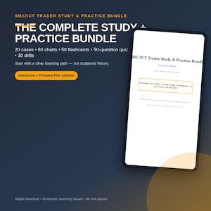 Può includere: Un pacchetto digitale di studio ed esercitazione per trader SMC/ICT con 20 casi, 60 grafici, 50 flashcard, un quiz di 50 domande e 30 esercizi. Il pacchetto include edizioni PDF interattive e stampabili visualizzate su uno schermo di tablet.
