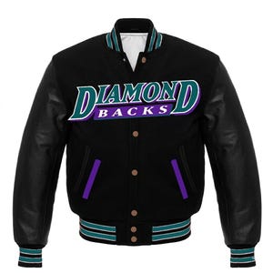 Handmade Unisex Black Arizona Diamondbacks Varsity Baseball Cotton Leather Team Letterman Jacket