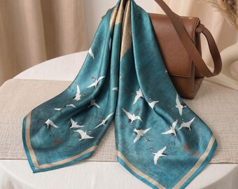 100% jedwabny szal z nadrukiem w groszki, prawdziwy jedwabny luksusowy bandana dla kobiet, wyjątkowy prezent dla babci