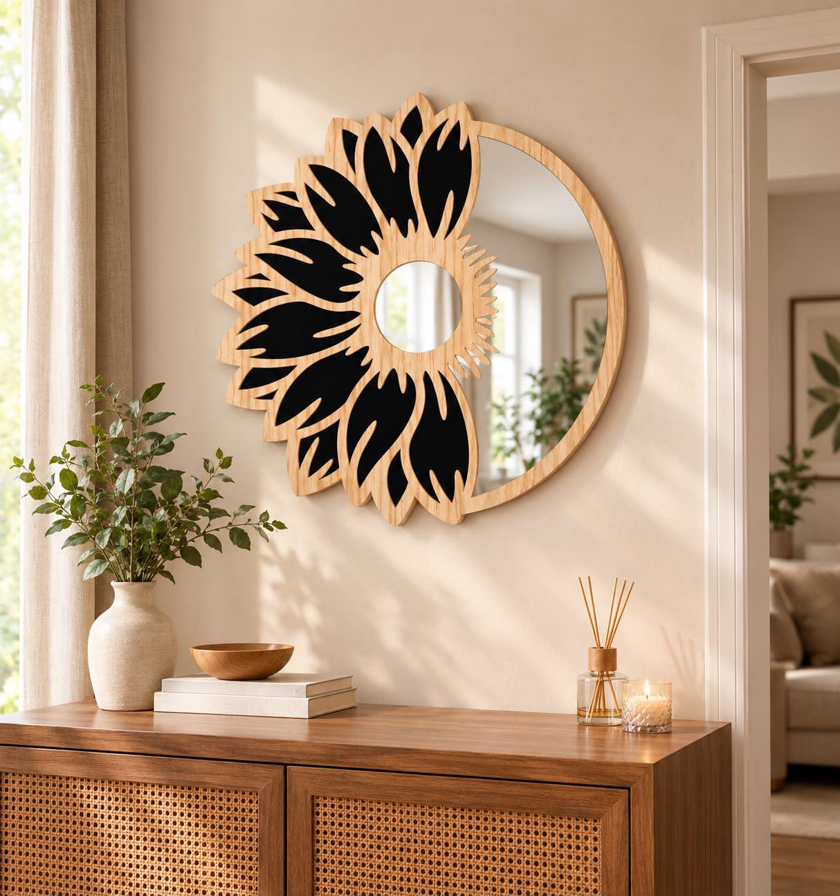 木製フレームミラー3連(フラワーモチーフ) Wooden Framed Mirror With Flowers - Etsy