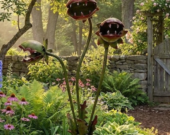 Whimsical Metal Venus Flytrap Garden Stake, Large Carnivorous