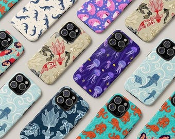 Funda para teléfono con diseño de pez coral: iPhone 17, 16, 15, 14 Pro Max estilo retro, funda hawaiana colorida con margaritas, Samsung Galaxy S25, fundas con estética Y2K.