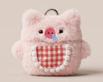 Funda de peluche con forma de cerdito con delantal para AirPods 1, 2, 3, 4 y AirPods Pro 1, 2, 3 - Funda protectora suave y adorable con diseño 3D para AirPods 1/2/3/4