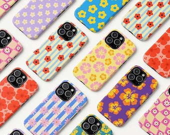 Funda para teléfono con flores: iPhone retro 17 16 15 14 Pro Max, funda hawaiana colorida con margaritas, Samsung Galaxy S25, fundas florales con estética Y2K