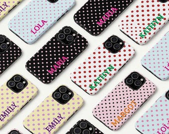 Funda personalizada de lunares para teléfono, funda personalizada con nombre: funda personalizada para iPhone 17, 16, 15 Pro Max, funda con iniciales, Samsung Galaxy S25