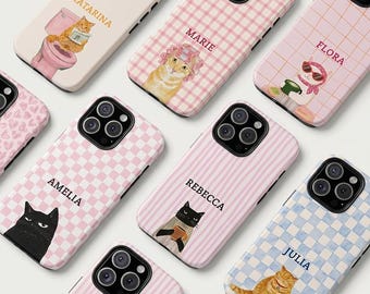 Funda personalizada para teléfono, funda con nombre personalizado: iPhone 17 16 15 14 Pro Max personalizado, funda con iniciales, Samsung Galaxy S25, funda para mamá de gatos