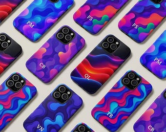 Funda personalizada Liquid Waves para teléfono, funda personalizada con nombre: funda personalizada para iPhone 17, 16, 15 Pro Max, funda con iniciales, Samsung Galaxy S25