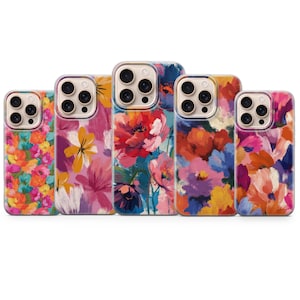 Colored Flowers Phone Cover Modern Art Phone Case for iPhone 17 Pro Max, 16e, 15, 14, 13 & Samsung S26 Ultra,S25 FE, A57,A56, Pixel 10, 9A