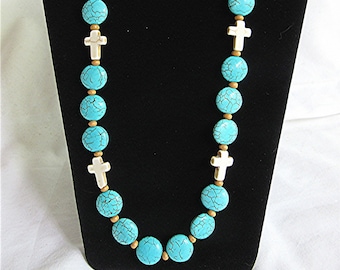 Turquoise and cross necklace