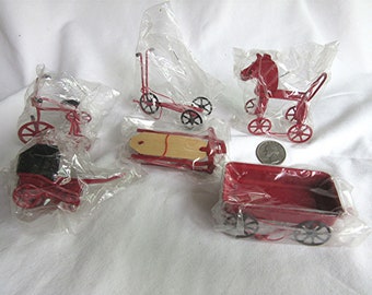 Miniature metal toys for doll house or ornaments- 6 pc