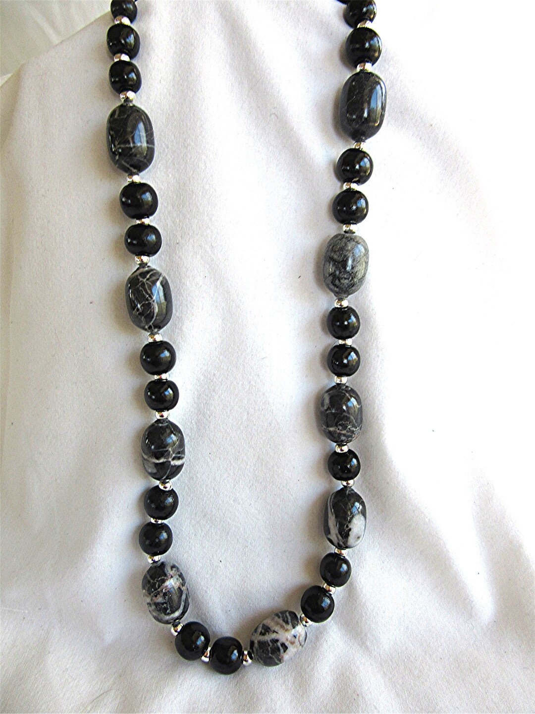 Black and Gray Stone Necklace Etsy