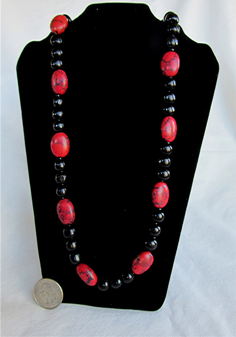 Black /& red beaded necklace