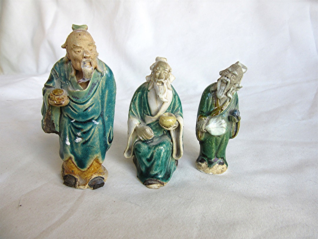 Asian Mud Men Figurines3 Pc Set Etsy
