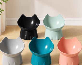 Comedero elevado para gatos, comedero elevado para mascotas, plato de comida con soporte antiderrame para el cuello.