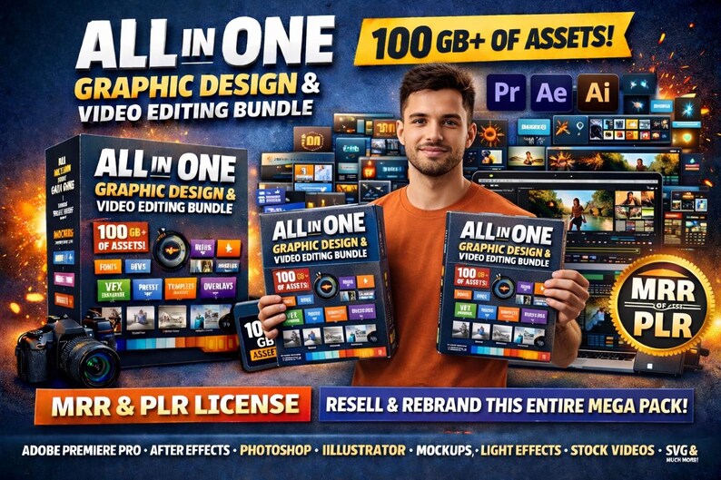 Graphic Design Video Editing Bundle, 100GB+ Assets, Mockups, Overlays ...