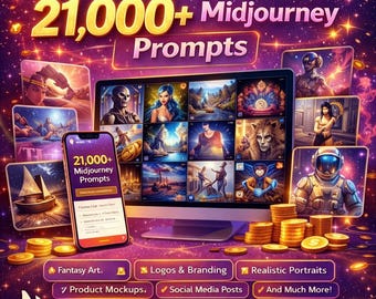 21,000以上のミッドジャーニープロンプトバンドル、AIアートプロンプトパック、クリエイター向けデジタルダウンロード