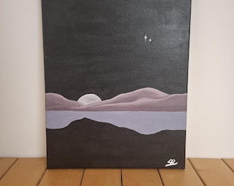 Minimalist Landscape Painting "Agrabah Night" - Original Purple and Black Nocturne Painting - Modern Wall Art for Bedroom