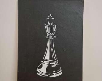 Chess Painting "Checkmate" White King on Black Background - Original Painting - Gift for Chess Players - Decor for the Study, Office, and Living Room