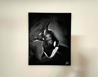 Killer Whale Marine Animal Painting "Pure Instinct" - Original Contemporary Nature and Ocean Painting - Minimalist and Elegant Wall Art