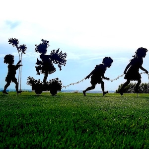 Gathering Flowers Galore Vintage Large Metal Silhouette for the Garden/Yard Art or Memorial Sculpture/Shadow Art for Garden Walls