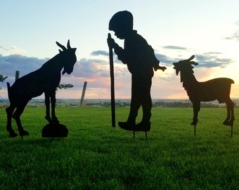 Carlan And Goats Vintage Large Metal Silhouette for the Garden or Yard Art