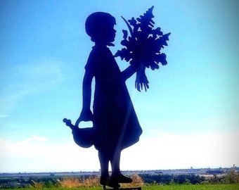 Annie's Flowers For Mama Large Vintage Metal Silhouette for the Garden or Yard Art or Memorial  Sculpture