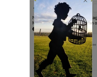 Nick With His Bird In Cage Vintage Large Metal Silhouette for the Garden or Yard