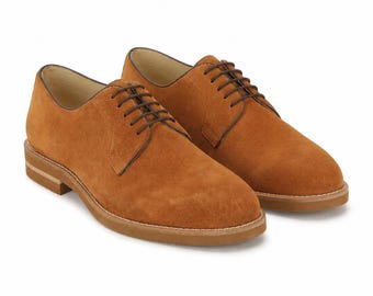Men's Tan Suede Derby Shoes | Premium Leather Lace-Up Dress Shoes | Classic Formal Oxford Style | Handmade Office Wedding Shoes |DAILYSTEPCO