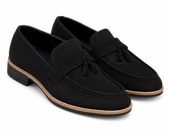 Black Tassel Loafers Men, Luxury Slip On Formal Wedding Shoes