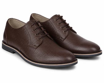 Men's Brown Leather Derby Shoes | Handmade Formal Dress Shoes | Premium Office & Wedding Oxford Style | Comfortable Business Shoes