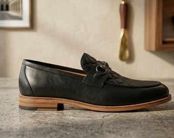 Men's Black Quilted Horsebit Loafers | Formal Wedding Business Casual Footwear
