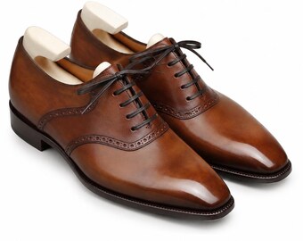 Men's Brown Leather Oxford Dress Shoes | Handcrafted Formal Shoes | Luxury Wedding Business Shoes | Premium Office Oxfords | Gift for Him