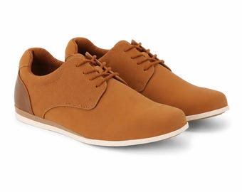 Men's Tan Casual Oxford Shoes | Lightweight Lace-Up Walking Shoes | Comfortable Everyday Fashion Sneakers | Minimalist Smart Casual Footwear