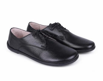 Minimalist Black Leather Derby Shoes for Men | Handmade Formal Dress Shoes | Classic Office & Wedding Shoes | Premium Leather Lace-Up