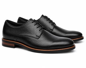 Men's Black Leather Derby Dress Shoes | Classic Formal Oxford Style Shoes | Business Wedding Office Shoes | Premium Handmade Leather shoes
