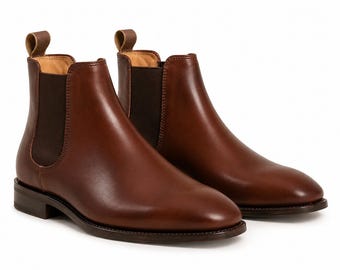 Men's Brown Leather Chelsea Boots | Handmade Ankle Boots | Premium Genuine Leather Dress Boots | Smart Casual Chelsea Boots for Men |