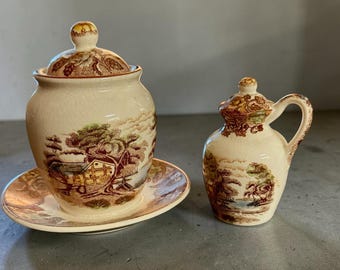 Nasco Mountain Woodland Sugar Bowl & Pepper Shaker - Vintage Japan - As-Is