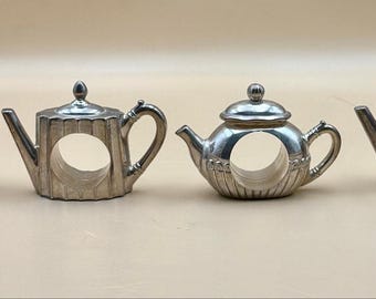 Godinger zilveren theepot servetringen set van 4 vintage 1994 verzilverd