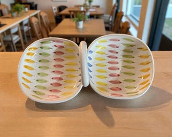 Piatto da portata vintage Bitossi Aldo Londi Piume Multicolore