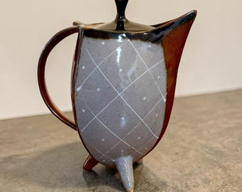 ミッドセンチュリー ジャパニーズ スタジオ陶器 ティーポット 三脚 滴釉 モダニズム MCM