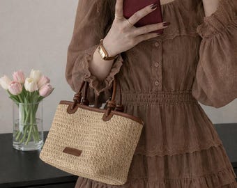 Boho Straw Knot Bag, Woven Beach Tote, Summer Crossbody Shoulder Handbag for Women