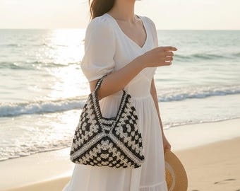 Boho Woven Tote Bag, Summer Beach Shoulder Bag, Large Weaving Handbag, Casual Shopper Purse