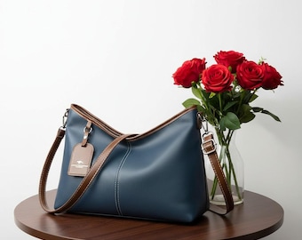 PU Leather Crossbody Bag, Color Contrast Shoulder Purse, Small Casual Tote Handbag