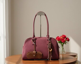 Large Suede Shoulder Bag, Women’s Bowling Tote Purse, Cross body Handbag with Long Strap